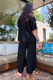 Lina Linen Blend French Tuck Blouse Black